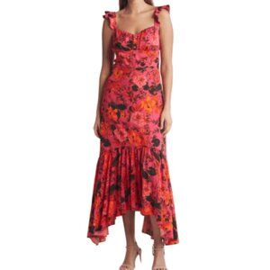 Floral Ruffle Strap Handkerchief Hem Dress